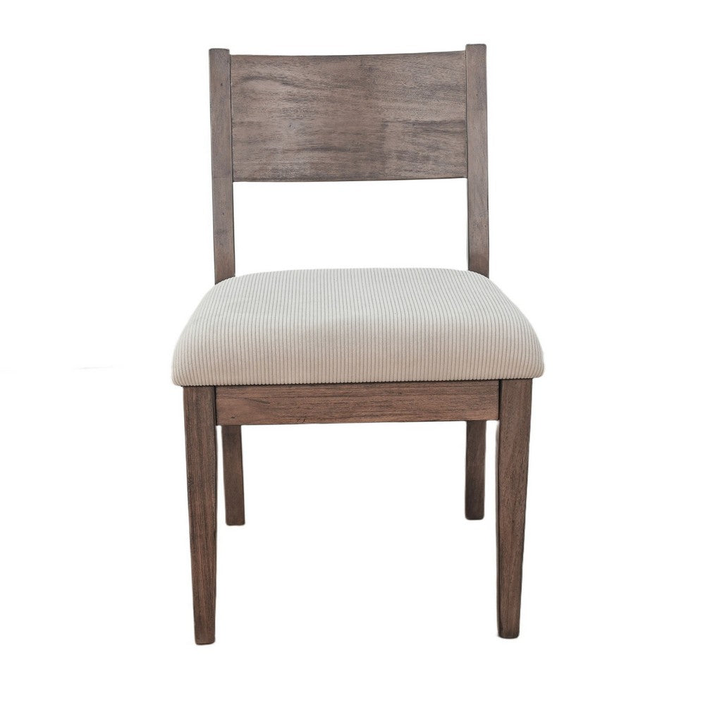 Benjara Casa Dining Side Chair Set of 2, Open Back, Ivory Cushion, Buckskin Brown Wood