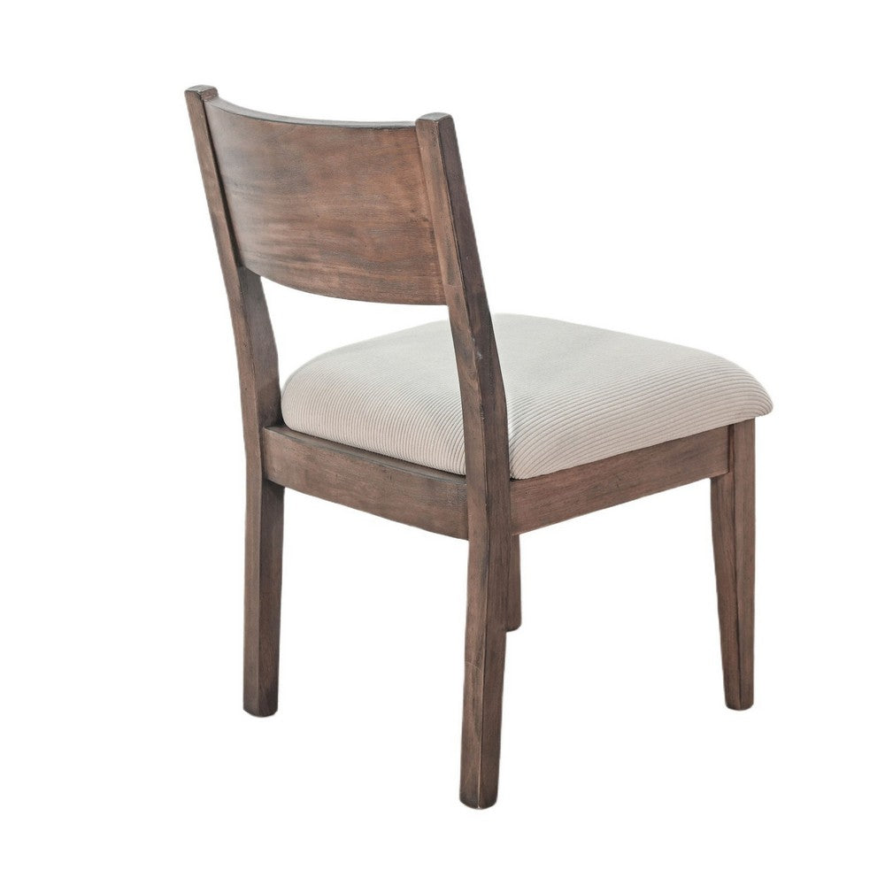 Benjara Casa Dining Side Chair Set of 2, Open Back, Ivory Cushion, Buckskin Brown Wood