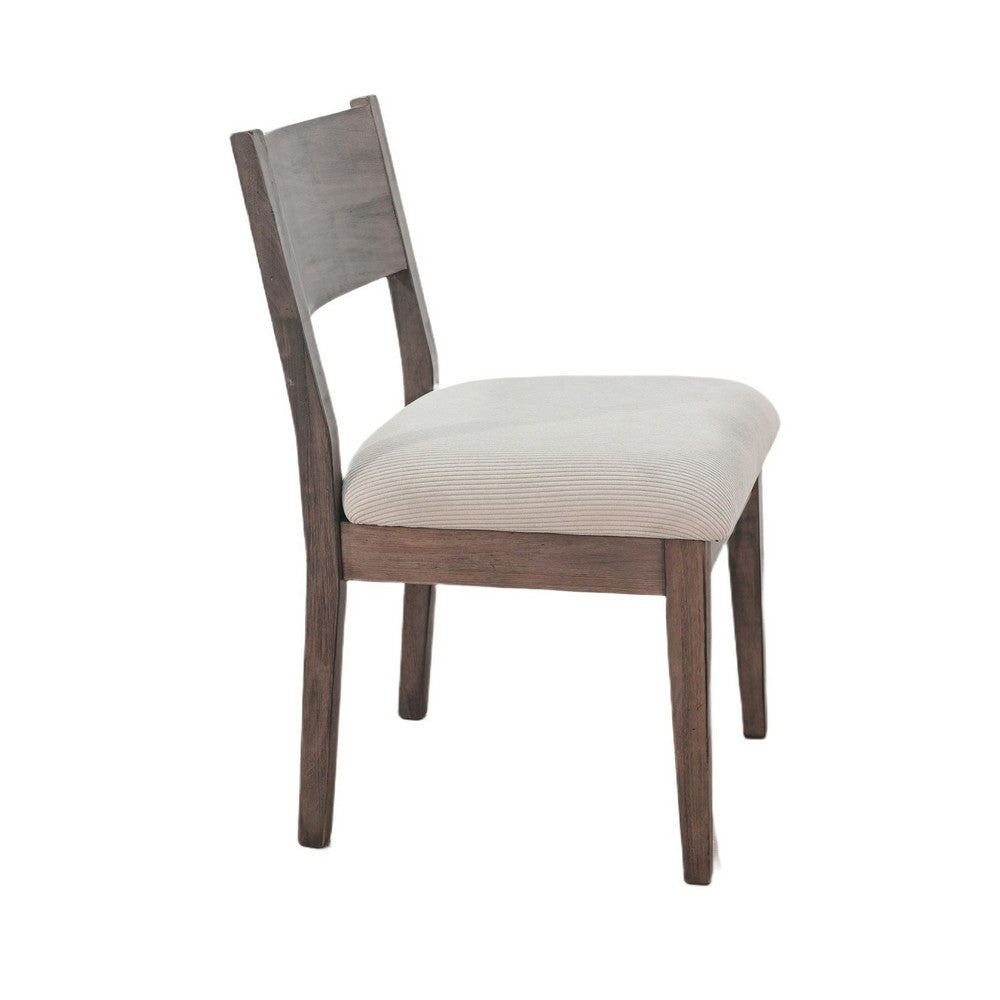 Benjara Casa Dining Side Chair Set of 2, Open Back, Ivory Cushion, Buckskin Brown Wood