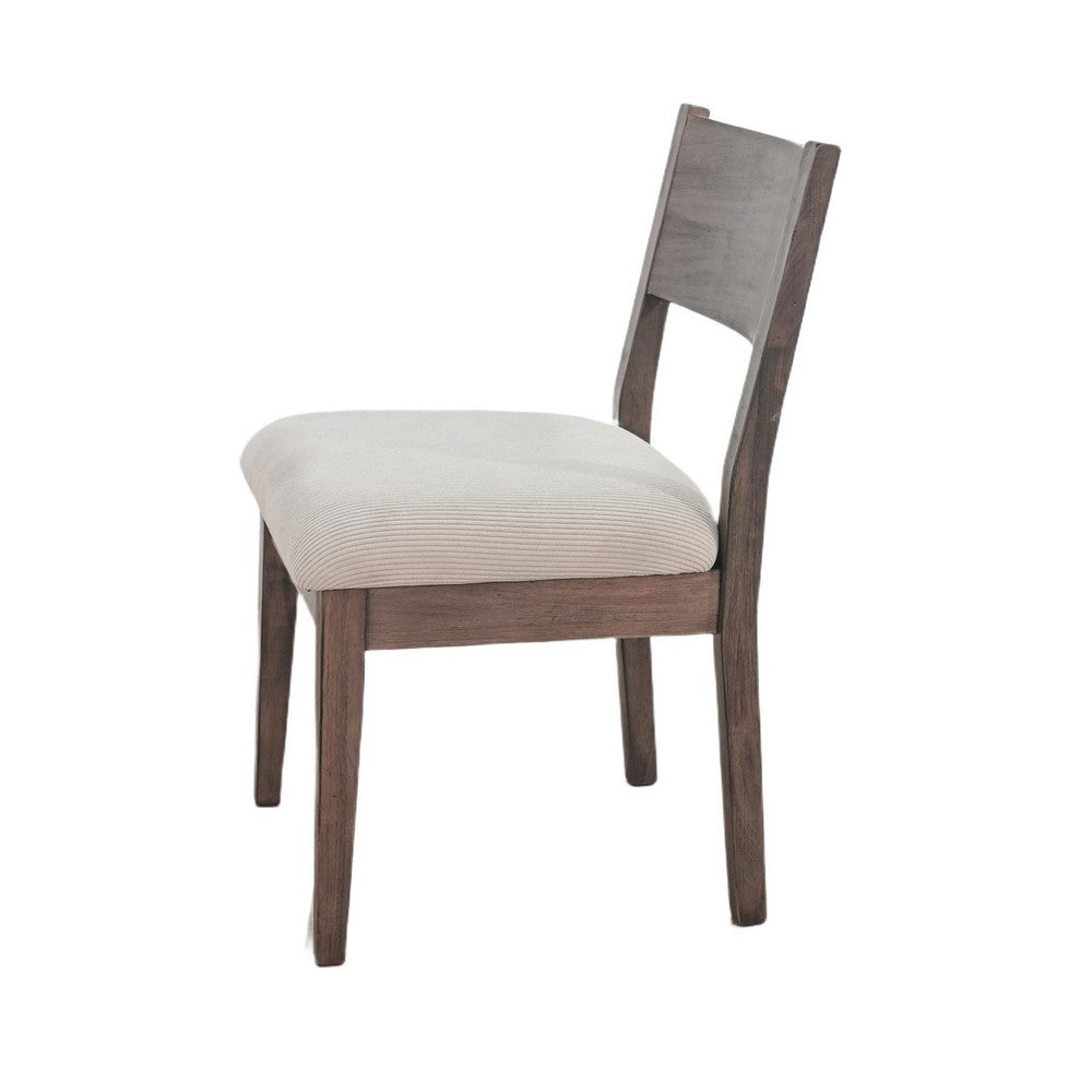 Benjara Casa Dining Side Chair Set of 2, Open Back, Ivory Cushion, Buckskin Brown Wood