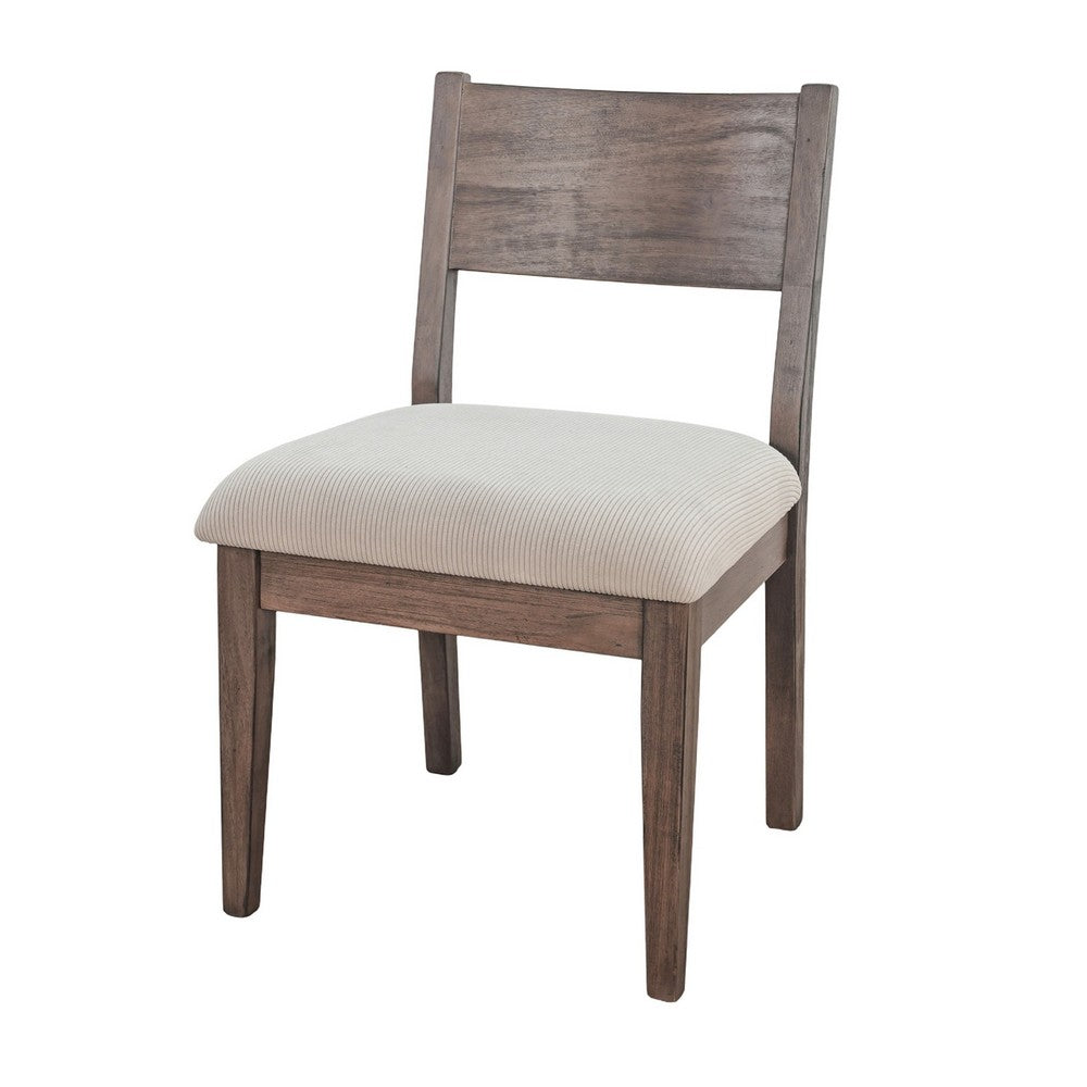 Benjara Casa Dining Side Chair Set of 2, Open Back, Ivory Cushion, Buckskin Brown Wood