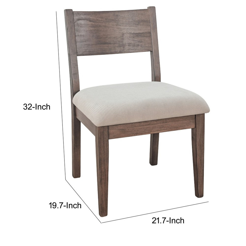 Benjara Casa Dining Side Chair Set of 2, Open Back, Ivory Cushion, Buckskin Brown Wood