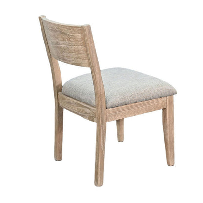 Benjara Casa Dining Side Chair Set of 2, Open Back, Gray Cushion, Wheat Brown Wood