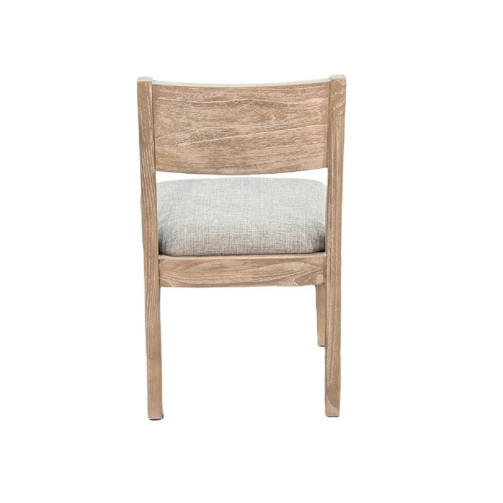 Benjara Casa Dining Side Chair Set of 2, Open Back, Gray Cushion, Wheat Brown Wood