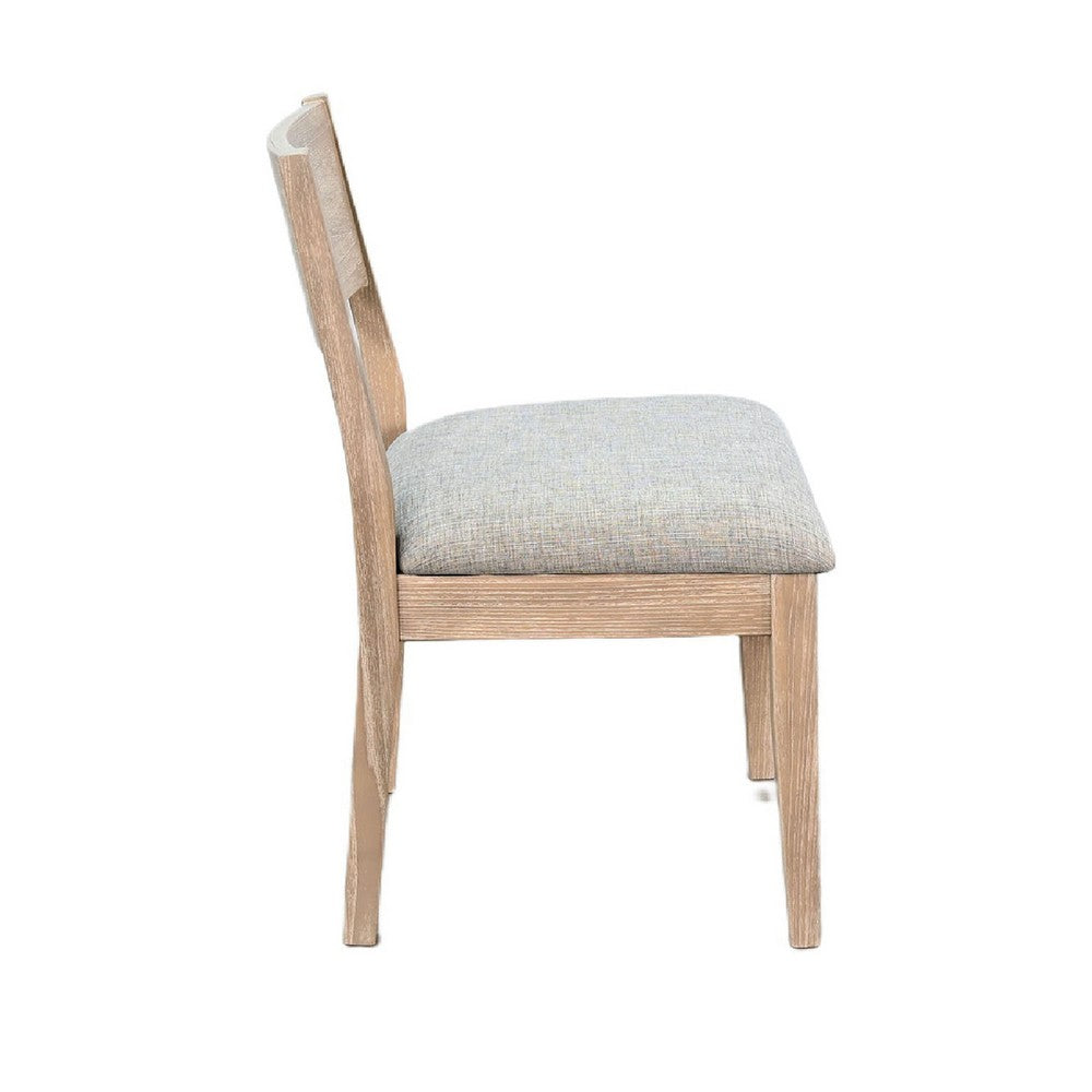 Benjara Casa Dining Side Chair Set of 2, Open Back, Gray Cushion, Wheat Brown Wood