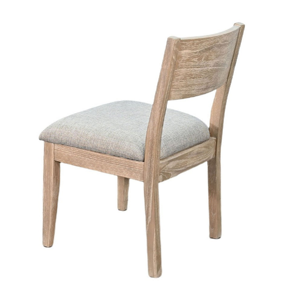 Benjara Casa Dining Side Chair Set of 2, Open Back, Gray Cushion, Wheat Brown Wood