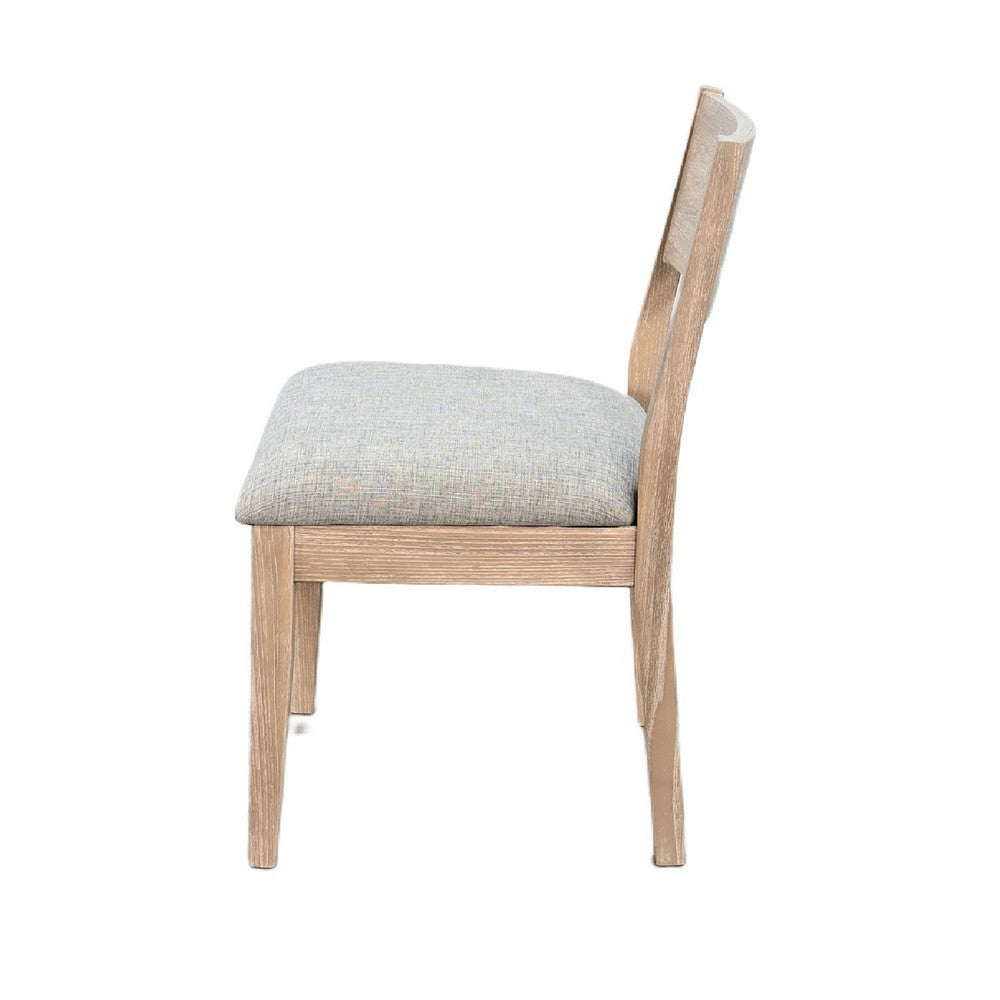 Benjara Casa Dining Side Chair Set of 2, Open Back, Gray Cushion, Wheat Brown Wood
