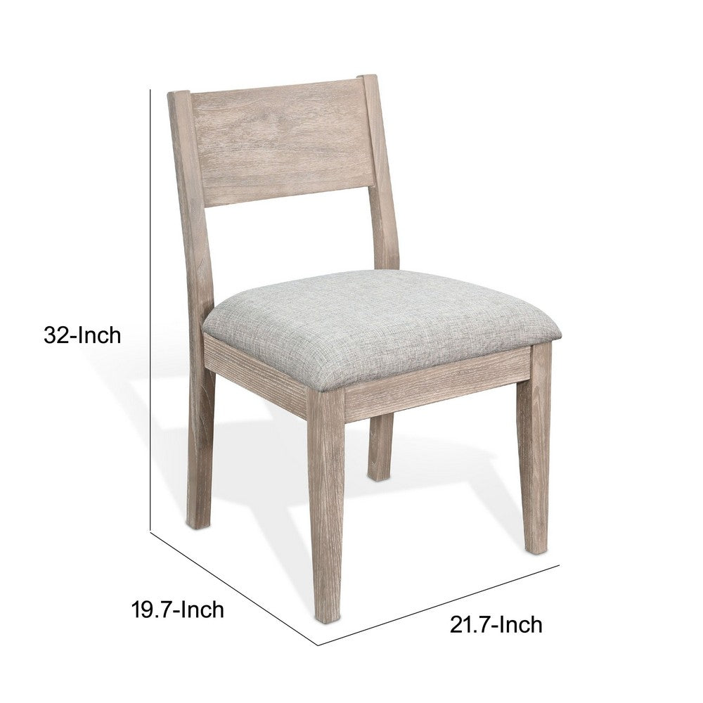 Benjara Casa Dining Side Chair Set of 2, Open Back, Gray Cushion, Wheat Brown Wood