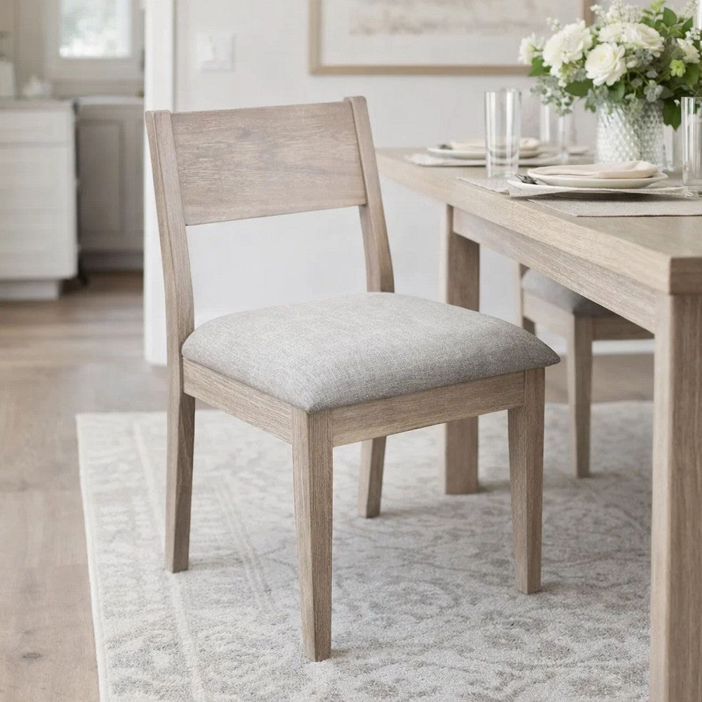 Benjara Casa Dining Side Chair Set of 2, Open Back, Gray Cushion, Wheat Brown Wood