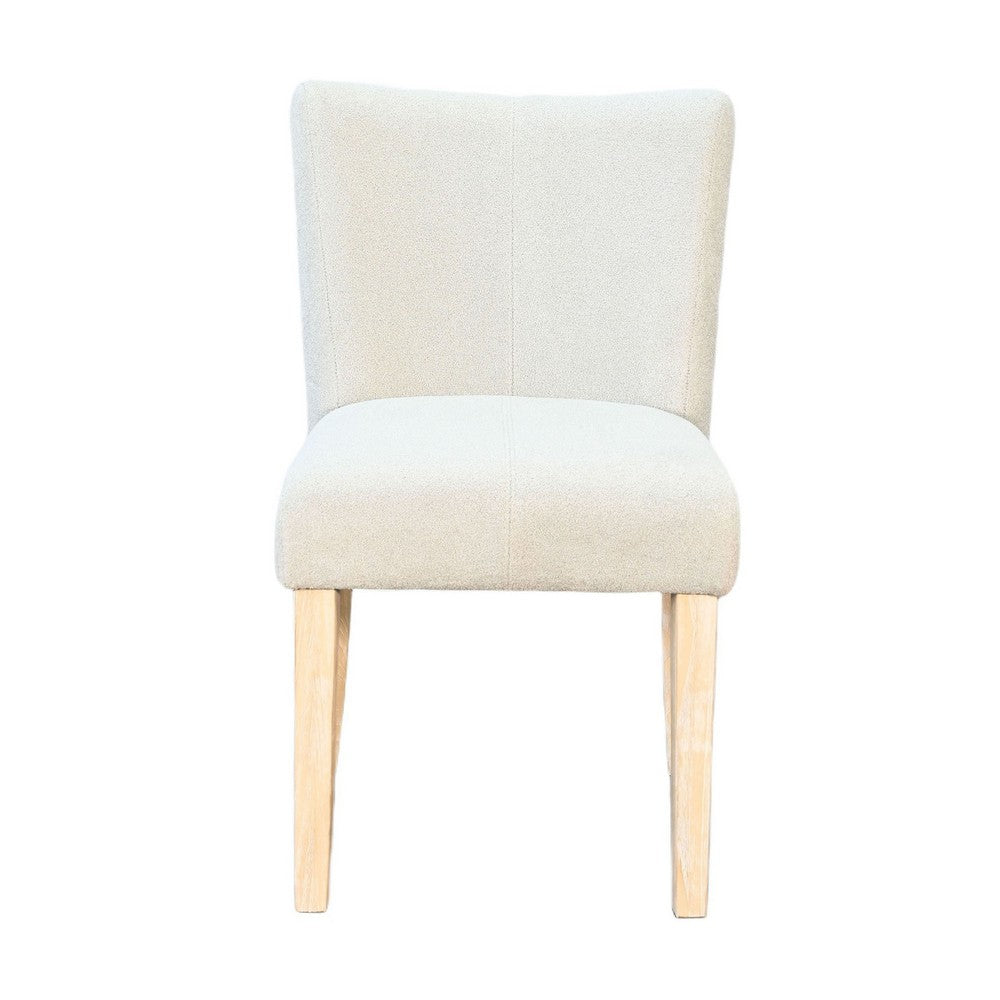 Benjara Dining Side Chair Set of 2, Curved Back, Ivory Cushions, Oak Brown Wood