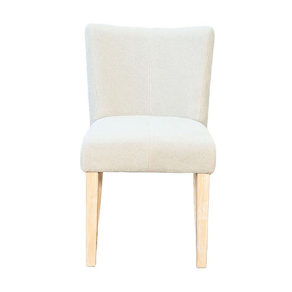 Benjara Dining Side Chair Set of 2, Curved Back, Ivory Cushions, Oak Brown Wood
