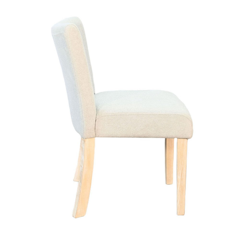 Benjara Dining Side Chair Set of 2, Curved Back, Ivory Cushions, Oak Brown Wood