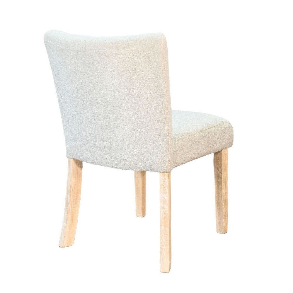 Benjara Dining Side Chair Set of 2, Curved Back, Ivory Cushions, Oak Brown Wood