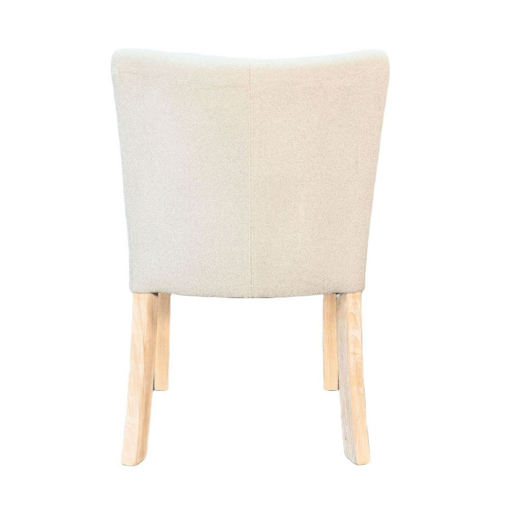 Benjara Dining Side Chair Set of 2, Curved Back, Ivory Cushions, Oak Brown Wood