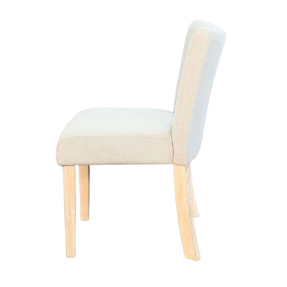 Benjara Dining Side Chair Set of 2, Curved Back, Ivory Cushions, Oak Brown Wood