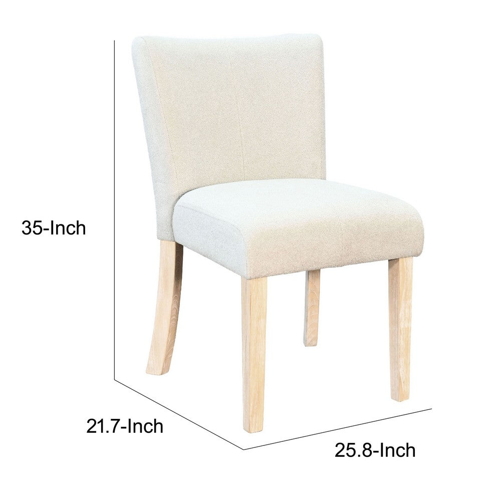 Benjara Dining Side Chair Set of 2, Curved Back, Ivory Cushions, Oak Brown Wood