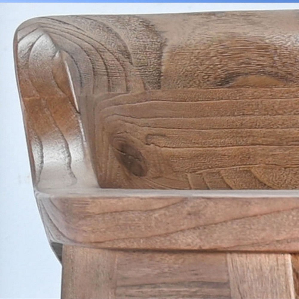 Benjara Reno Counter Stool Chair Set of 2, Curved Back, Gray Cushion, Brown Wood