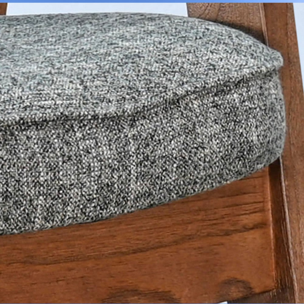 Benjara Reno Counter Stool Chair Set of 2, Curved Back, Gray Cushion, Brown Wood