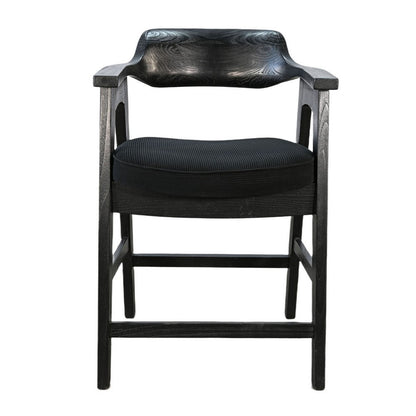 Benjara Reno Counter Stool Chair Set of 2, Curved Back w Seat Cushion, Black Wood