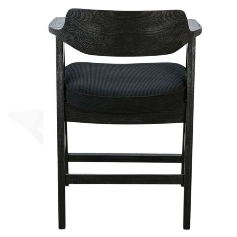 Benjara Reno Counter Stool Chair Set of 2, Curved Back w Seat Cushion, Black Wood