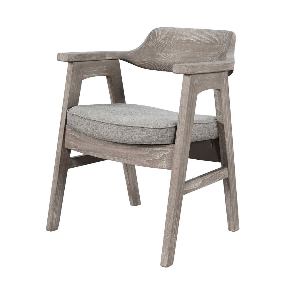 Benjara Reno Counter Stool Chair Set of 2, Curved Back, Gray Seat, Natural Brown Wood
