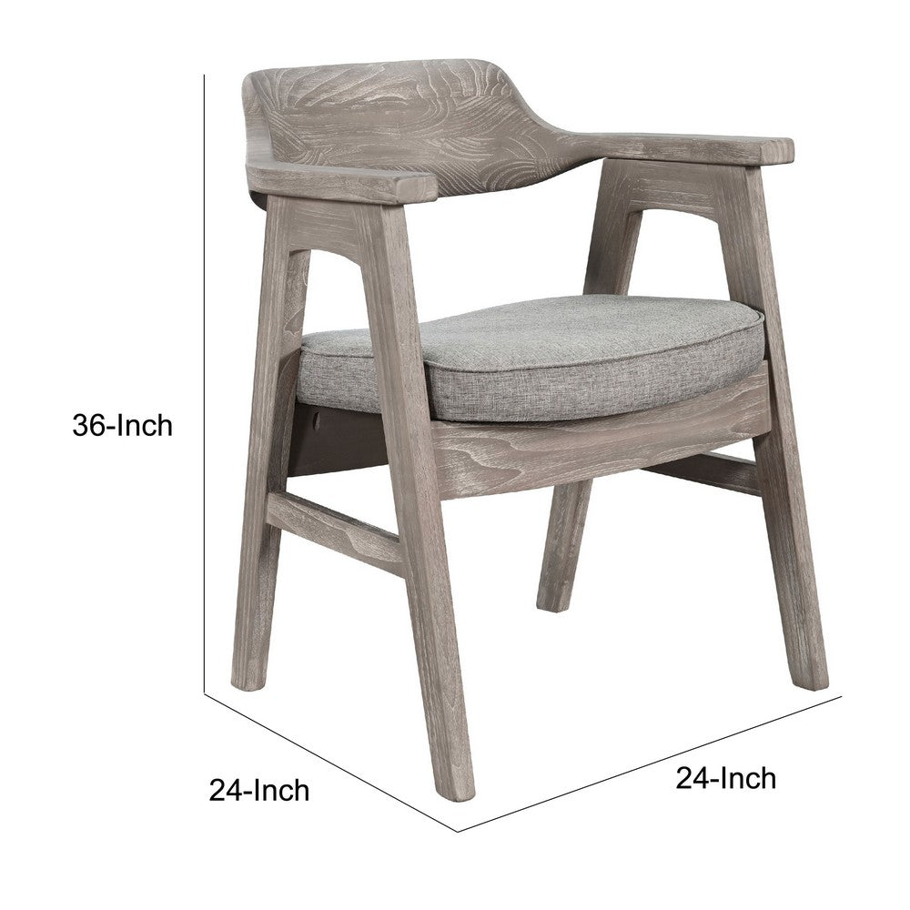Benjara Reno Counter Stool Chair Set of 2, Curved Back, Gray Seat, Natural Brown Wood