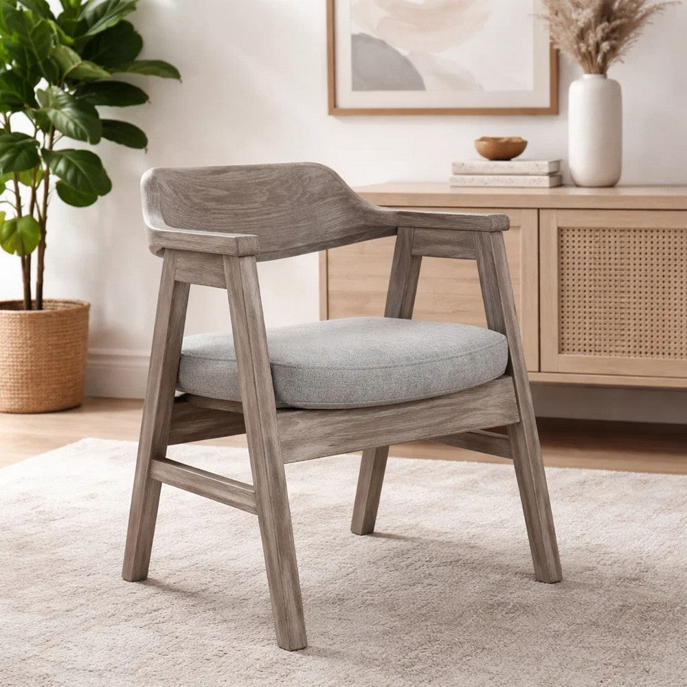 Benjara Reno Counter Stool Chair Set of 2, Curved Back, Gray Seat, Natural Brown Wood