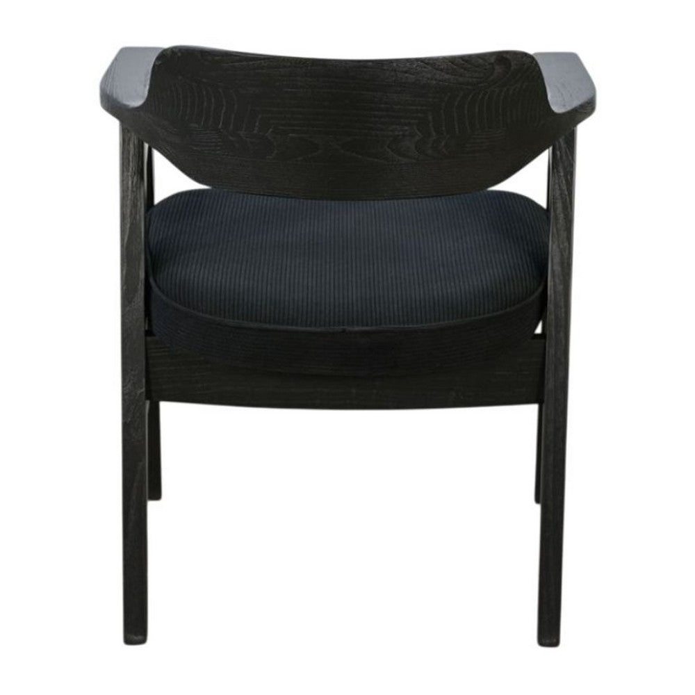 Benjara Reno Dining Armchair Set of 2, Curved Back w Seat Cushion, Umbra Black Wood