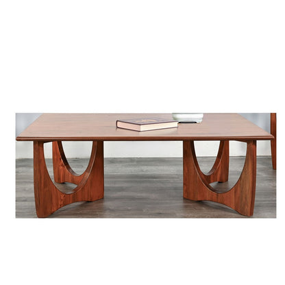 Benjara Natra Coffee Table, 52 Inch Rectangular, Sculpted Base Cinnamon Brown