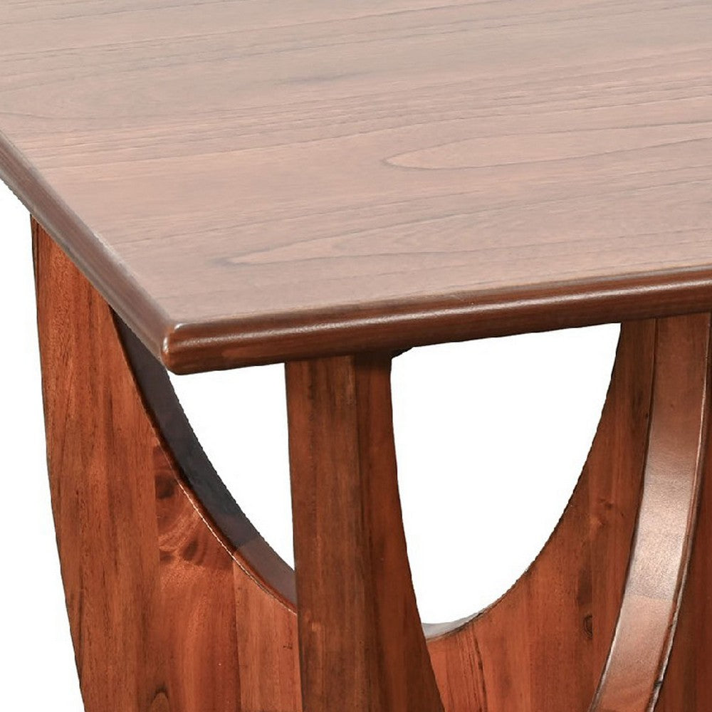 Benjara Natra Coffee Table, 52 Inch Rectangular, Sculpted Base Cinnamon Brown