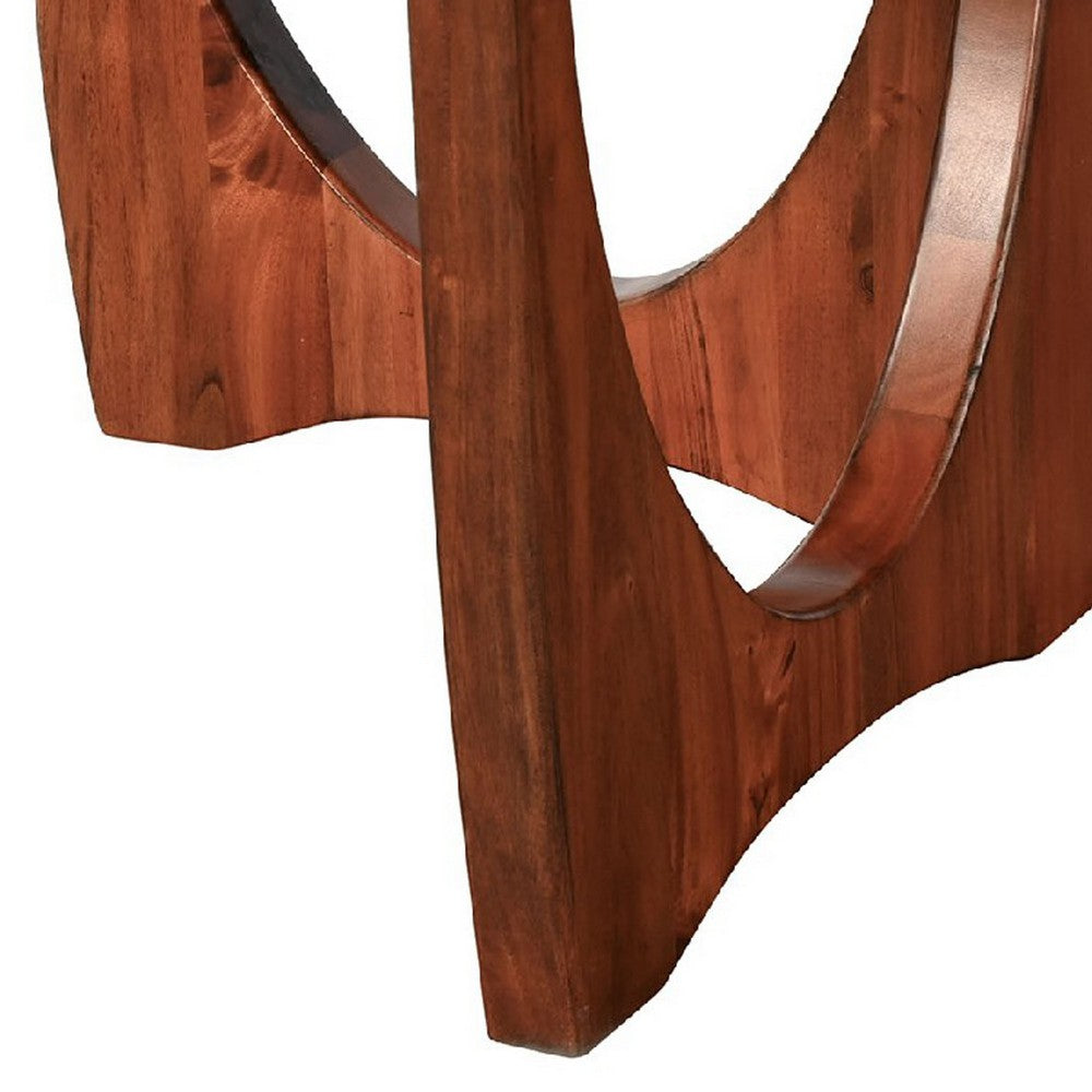 Benjara Natra Coffee Table, 52 Inch Rectangular, Sculpted Base Cinnamon Brown