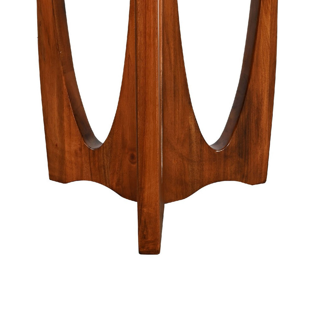 Benjara Natra Side End Table, 26 Inch Round, Sculpted Base Cinnamon Brown