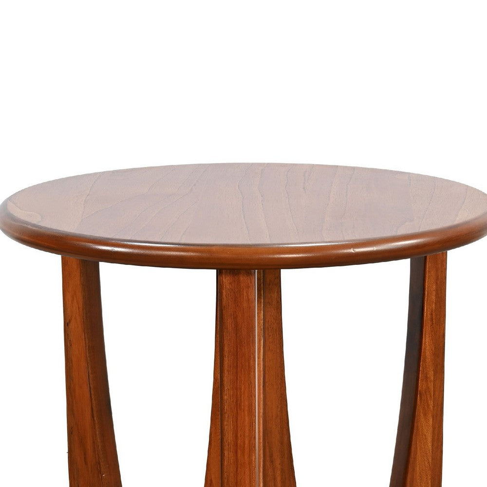Benjara Natra Side End Table, 26 Inch Round, Sculpted Base Cinnamon Brown