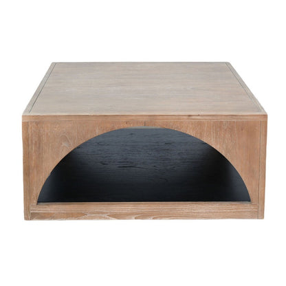 Benjara Lesy Coffee Table, 36 Inch Square Top with Lower Shelf, Brown, Black
