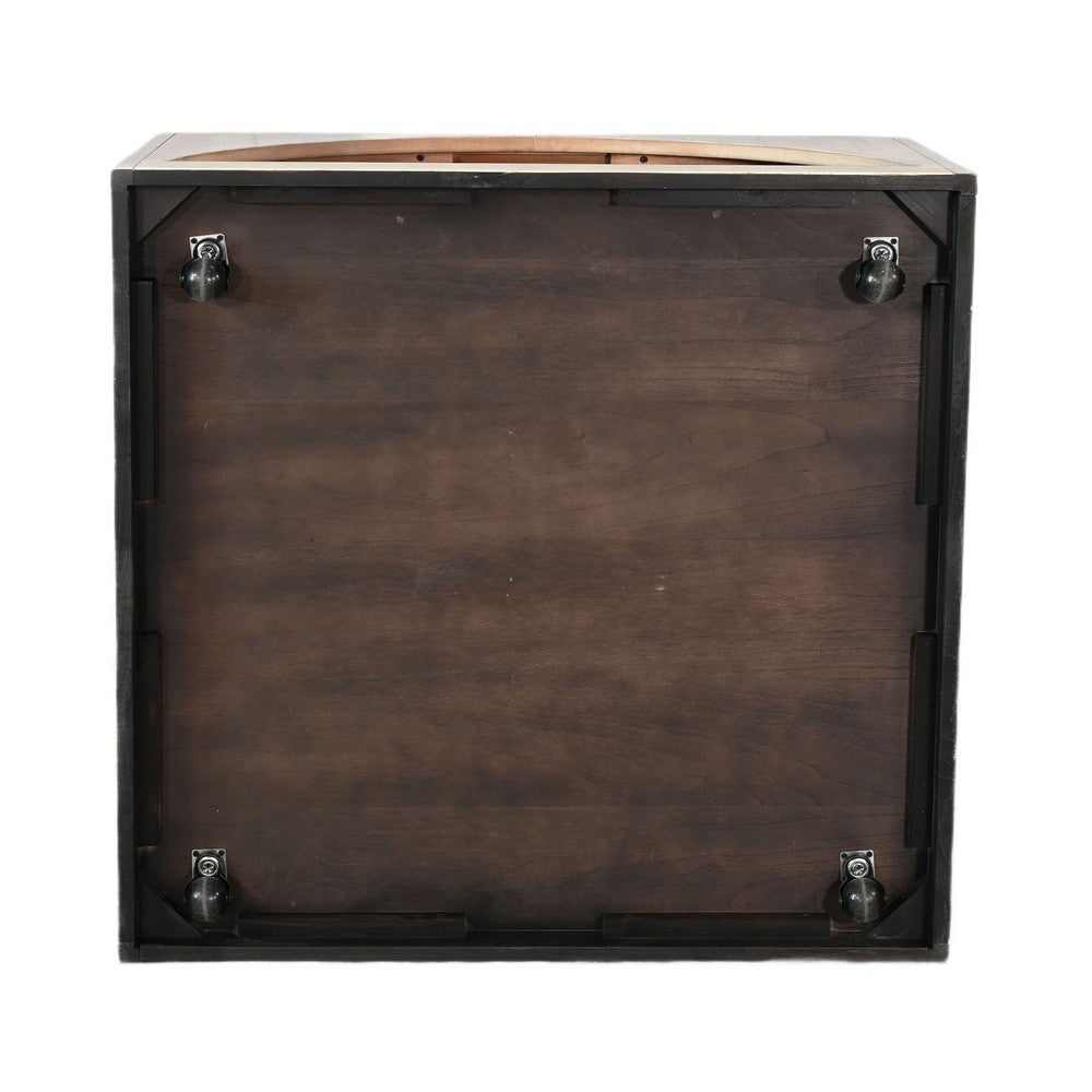 Benjara Lesy Coffee Table, 36 Inch Square Top with Lower Shelf, Brown, Black