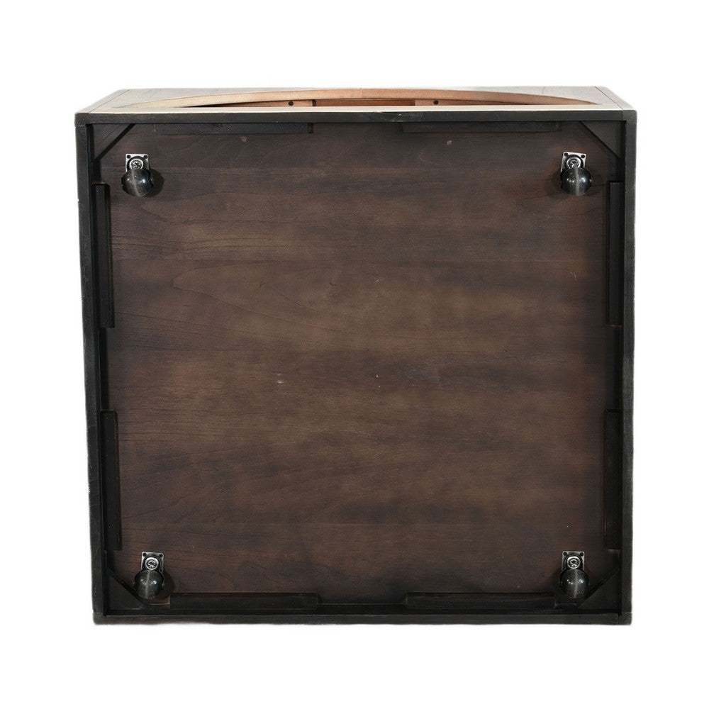 Benjara Lesy Coffee Table, 36 Inch Square Top with Lower Shelf, Brown, Black