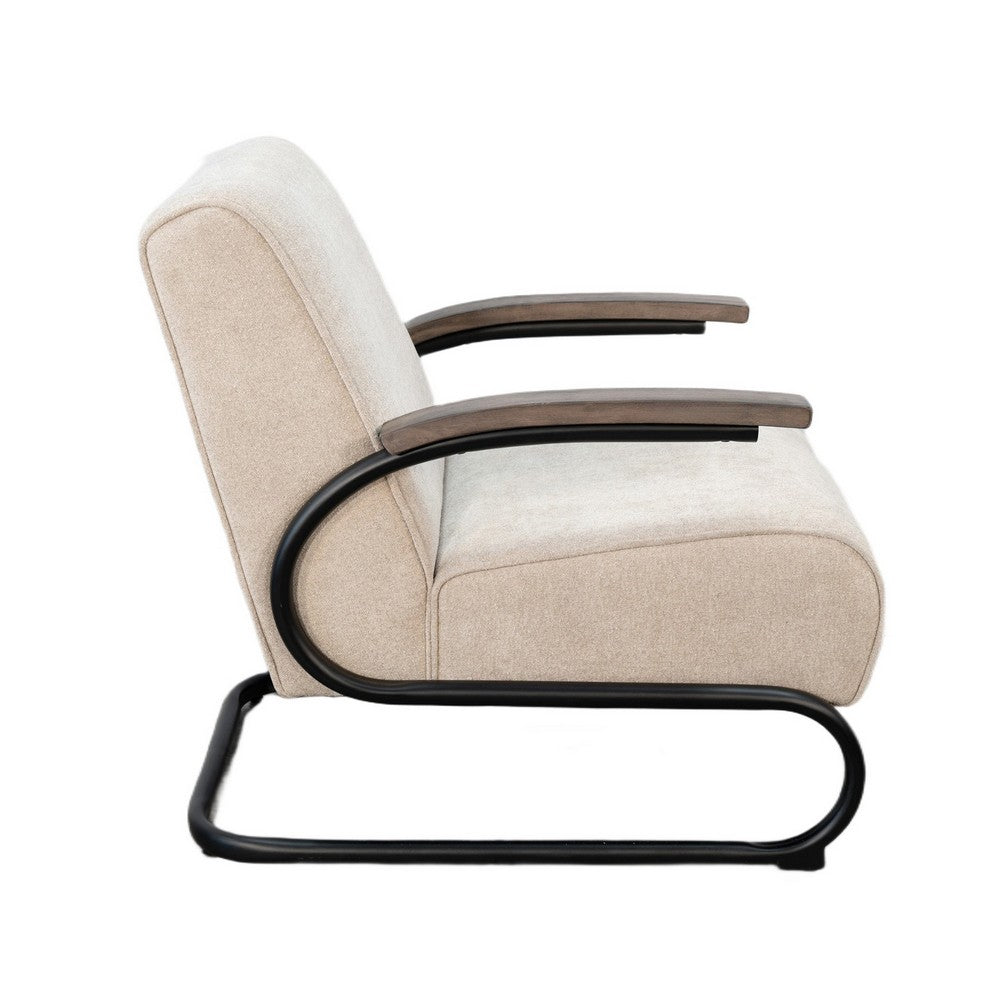 Benjara Nera Industrial Accent Chair, Muuto Nude Polyester, Black Metal Frame