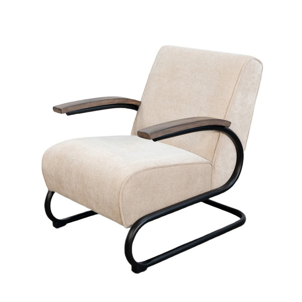 Benjara Nera Industrial Accent Chair, Muuto Nude Polyester, Black Metal Frame