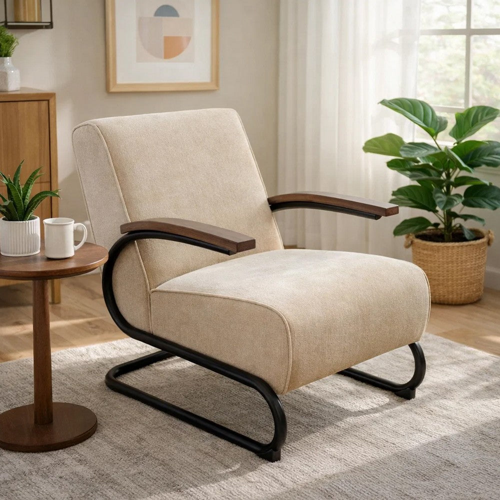 Benjara Nera Industrial Accent Chair, Muuto Nude Polyester, Black Metal Frame