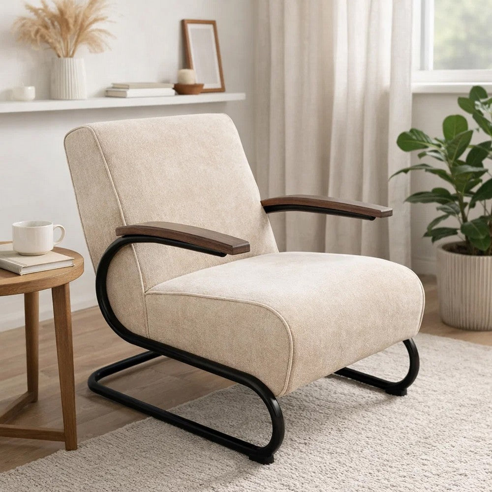 Benjara Nera Industrial Accent Chair, Muuto Nude Polyester, Black Metal Frame