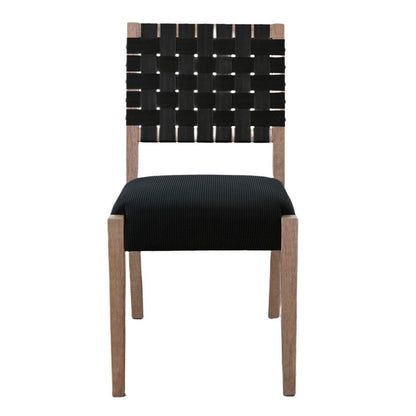 Benjara Jesa Counter Stool Chair Set of 2, Black Woven Back, Brown Mahogany Wood
