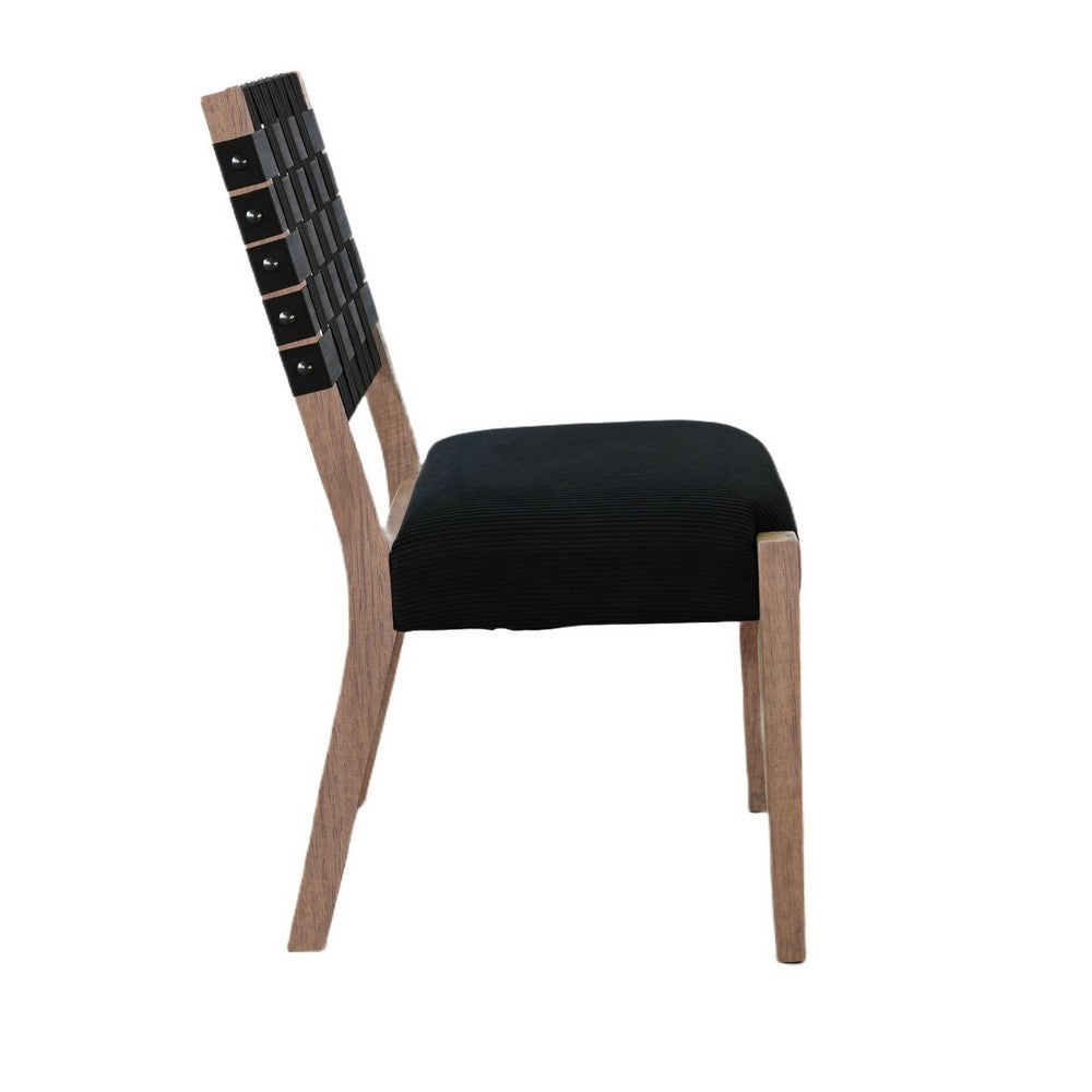 Benjara Jesa Counter Stool Chair Set of 2, Black Woven Back, Brown Mahogany Wood