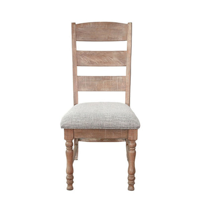 Benjara Jake Dining Side Chair Set of 2, Ladder Back, Gray Seat, Amber Brown Wood
