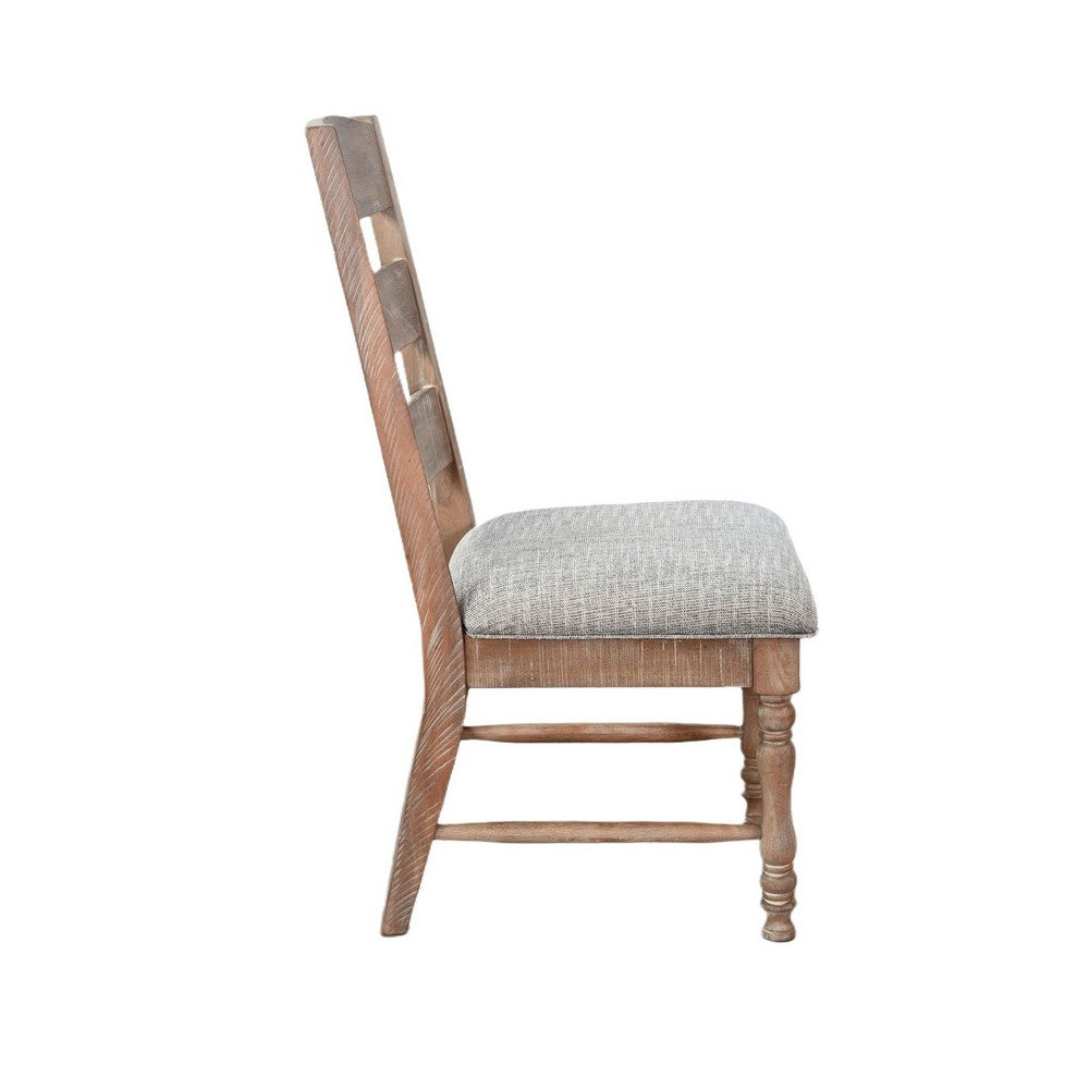 Benjara Jake Dining Side Chair Set of 2, Ladder Back, Gray Seat, Amber Brown Wood