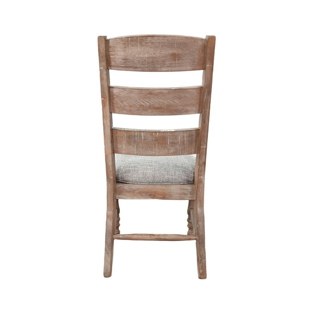 Benjara Jake Dining Side Chair Set of 2, Ladder Back, Gray Seat, Amber Brown Wood