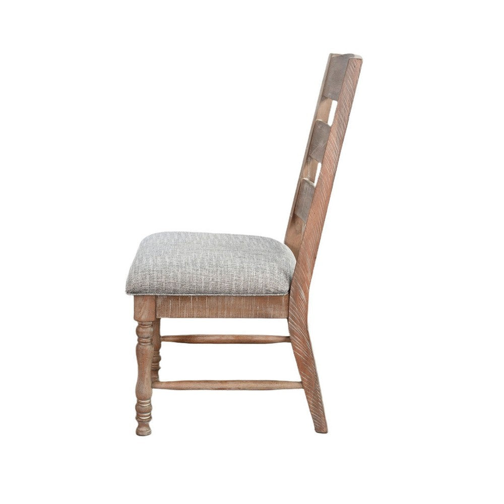Benjara Jake Dining Side Chair Set of 2, Ladder Back, Gray Seat, Amber Brown Wood