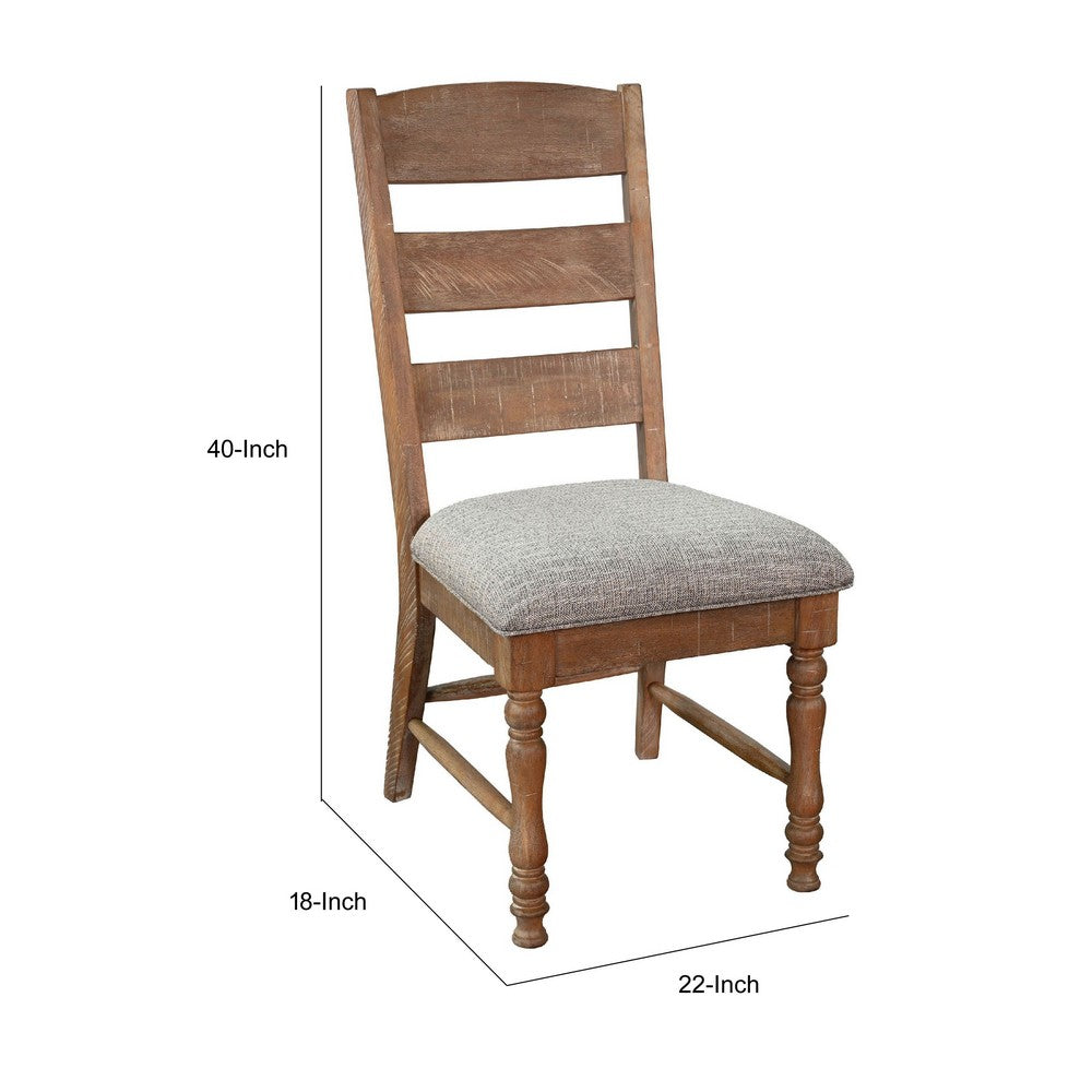 Benjara Jake Dining Side Chair Set of 2, Ladder Back, Gray Seat, Amber Brown Wood