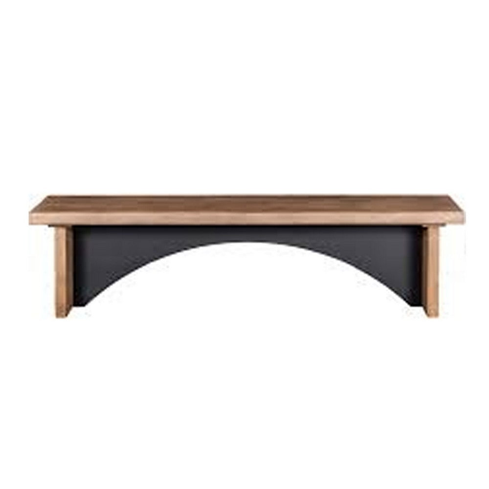 Benjara Dining Bench, 72 Inch Desert Brown Mahogany Wood, Black Arched Base