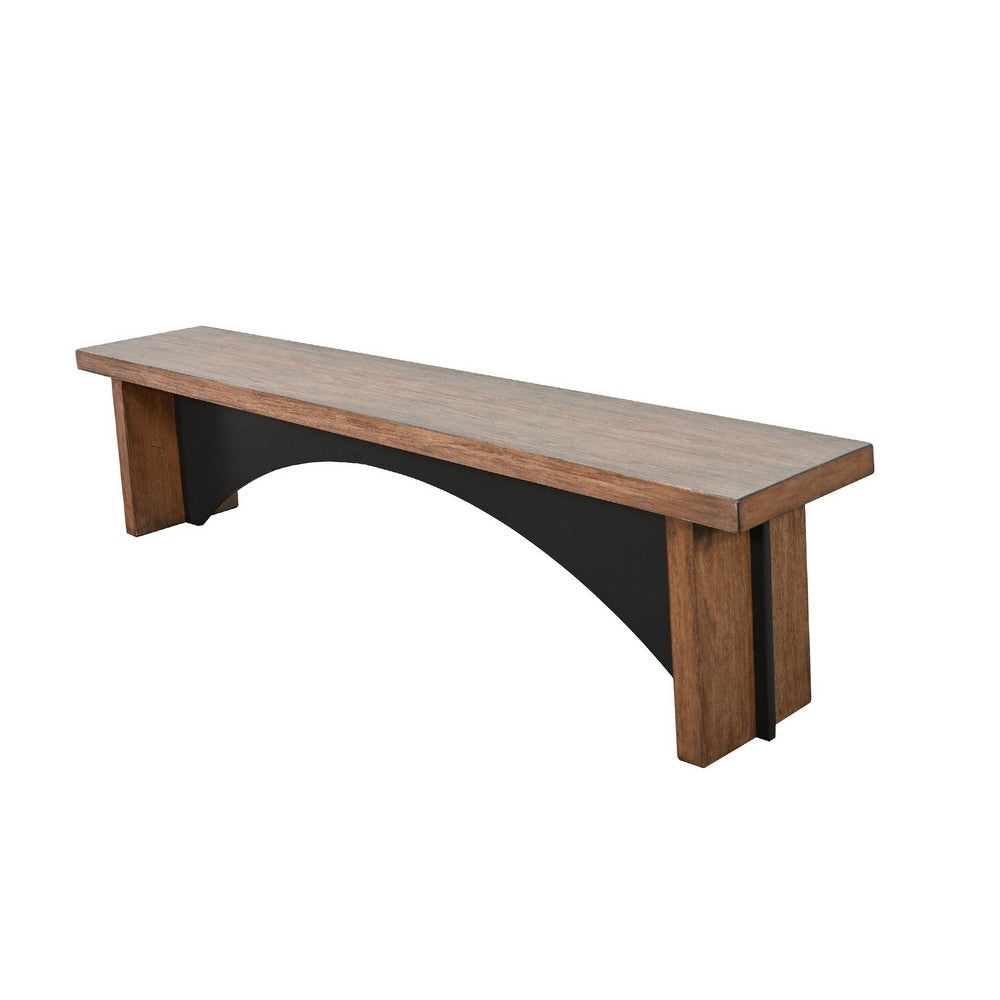 Benjara Dining Bench, 72 Inch Desert Brown Mahogany Wood, Black Arched Base