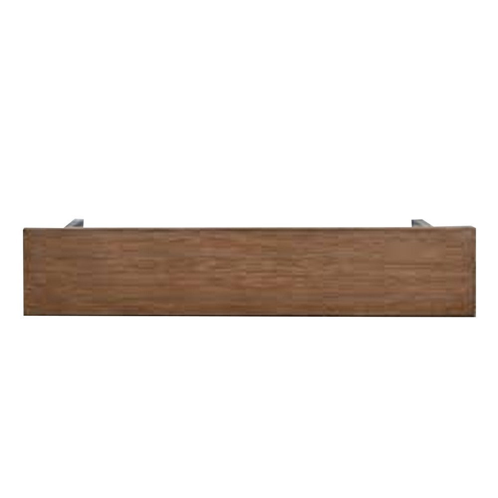 Benjara Dining Bench, 72 Inch Desert Brown Mahogany Wood, Black Arched Base